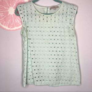 Loft mint green circle lace top size small